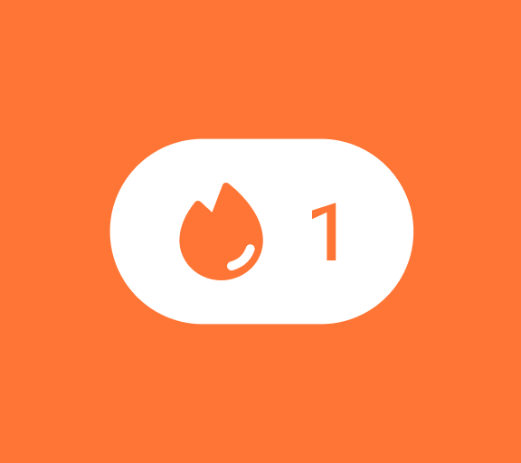 Streak counter showing a flame icon and the number 1